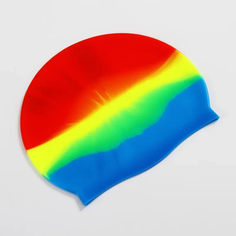 New Color Block Silicone Adult Waterproof Swimming Cap Dry Hair Swim Cap for Men Women Protect Ear Swim Hat Swimming Accessories