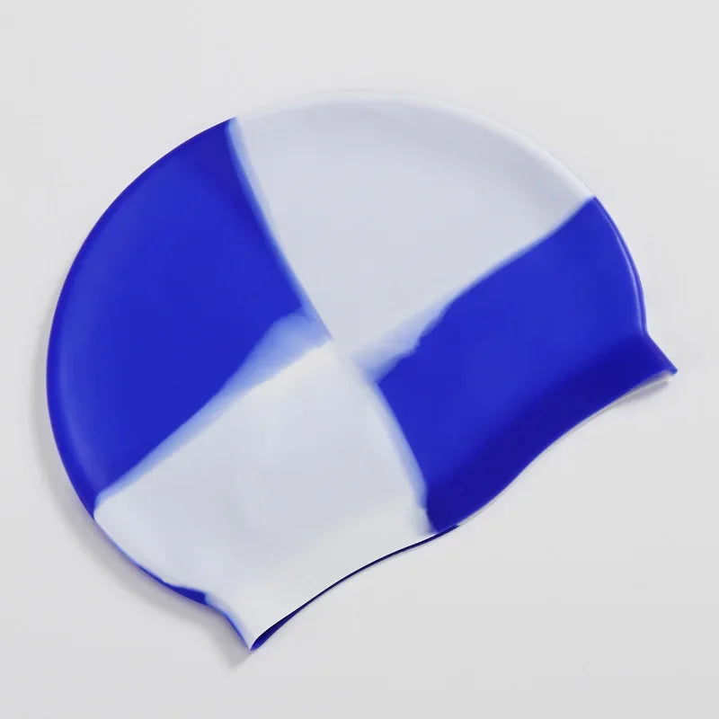 New Color Block Silicone Adult Waterproof Swimming Cap Dry Hair Swim Cap for Men Women Protect Ear Swim Hat Swimming Accessories