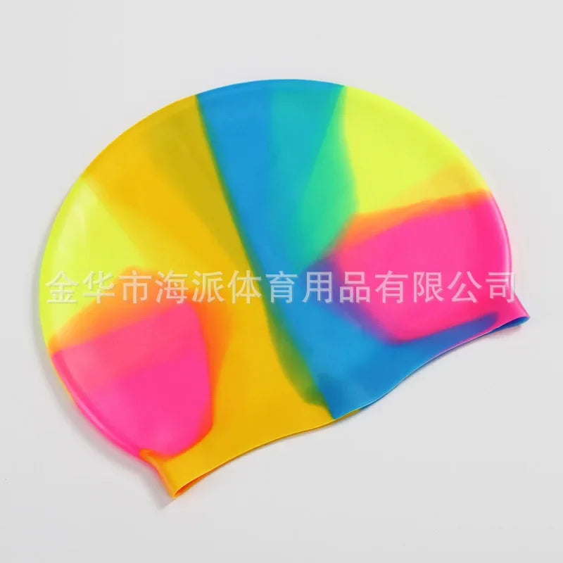 New Color Block Silicone Adult Waterproof Swimming Cap Dry Hair Swim Cap for Men Women Protect Ear Swim Hat Swimming Accessories