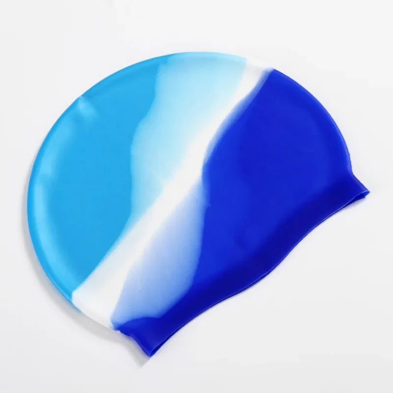 New Color Block Silicone Adult Waterproof Swimming Cap Dry Hair Swim Cap for Men Women Protect Ear Swim Hat Swimming Accessories