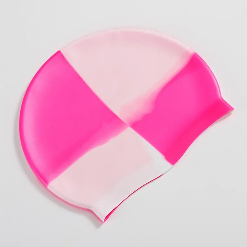 New Color Block Silicone Adult Waterproof Swimming Cap Dry Hair Swim Cap for Men Women Protect Ear Swim Hat Swimming Accessories