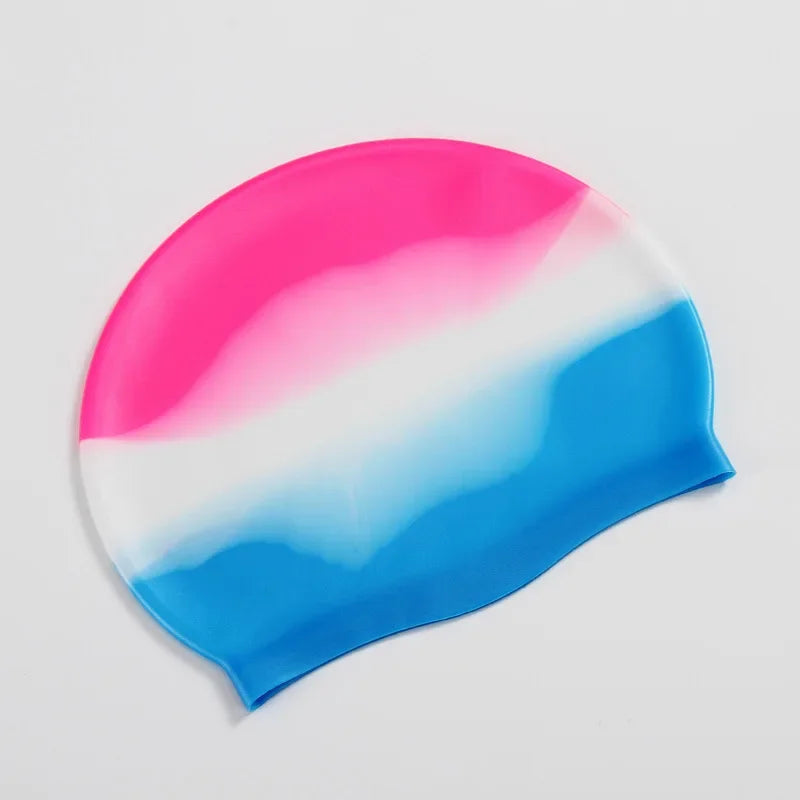 New Color Block Silicone Adult Waterproof Swimming Cap Dry Hair Swim Cap for Men Women Protect Ear Swim Hat Swimming Accessories