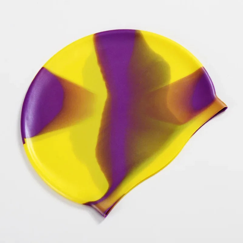 New Color Block Silicone Adult Waterproof Swimming Cap Dry Hair Swim Cap for Men Women Protect Ear Swim Hat Swimming Accessories