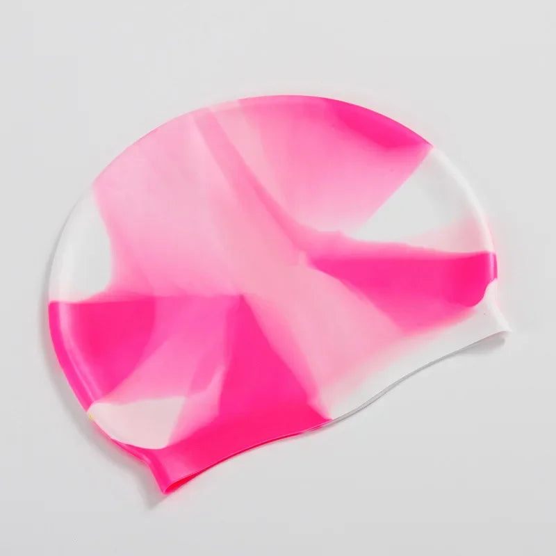 New Color Block Silicone Adult Waterproof Swimming Cap Dry Hair Swim Cap for Men Women Protect Ear Swim Hat Swimming Accessories