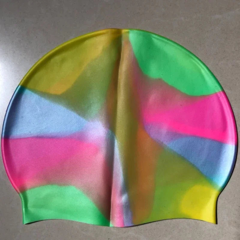 New Color Block Silicone Adult Waterproof Swimming Cap Dry Hair Swim Cap for Men Women Protect Ear Swim Hat Swimming Accessories