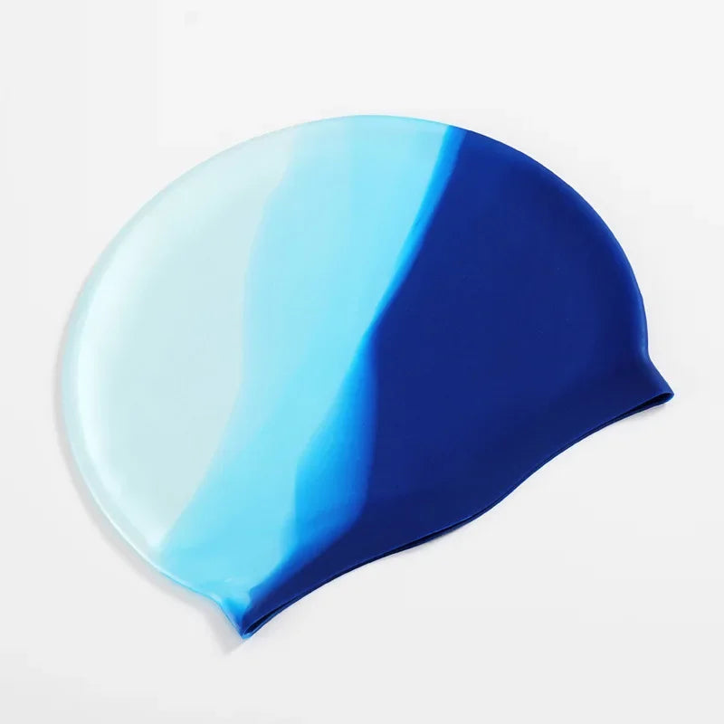 New Color Block Silicone Adult Waterproof Swimming Cap Dry Hair Swim Cap for Men Women Protect Ear Swim Hat Swimming Accessories