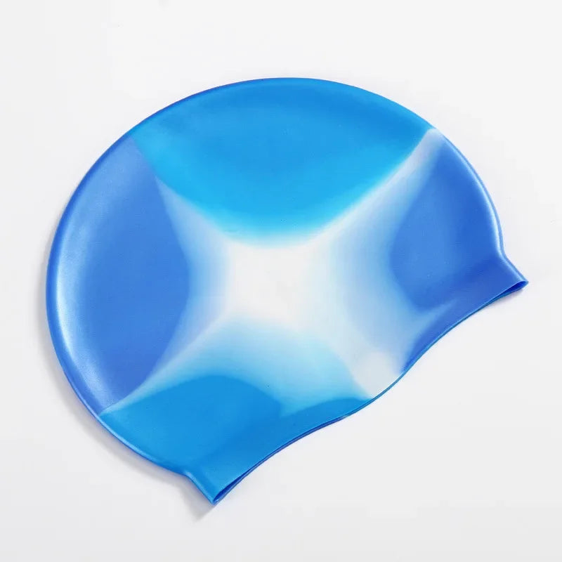 New Color Block Silicone Adult Waterproof Swimming Cap Dry Hair Swim Cap for Men Women Protect Ear Swim Hat Swimming Accessories