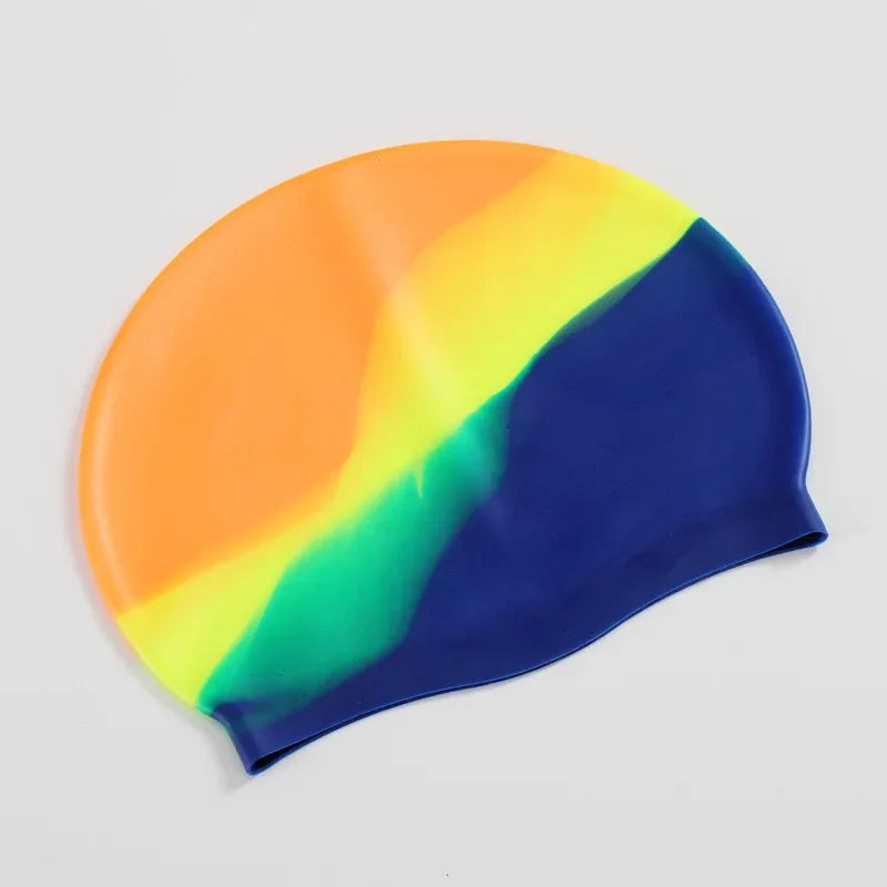 New Color Block Silicone Adult Waterproof Swimming Cap Dry Hair Swim Cap for Men Women Protect Ear Swim Hat Swimming Accessories