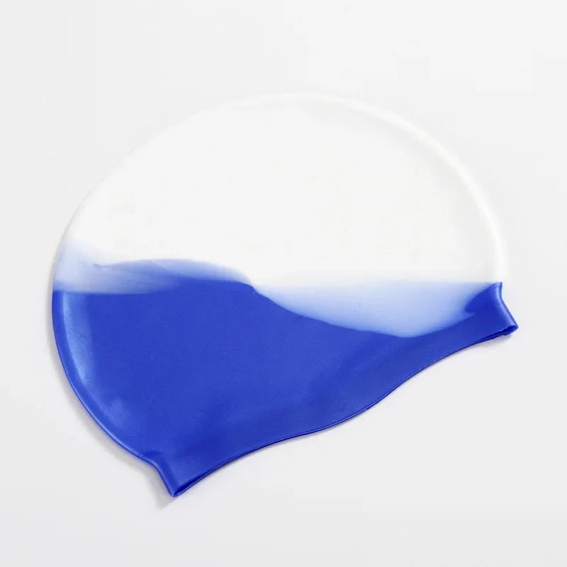 New Color Block Silicone Adult Waterproof Swimming Cap Dry Hair Swim Cap for Men Women Protect Ear Swim Hat Swimming Accessories