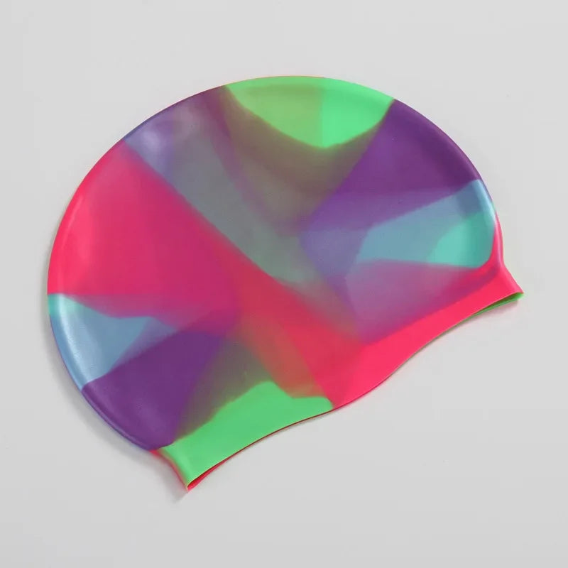 New Color Block Silicone Adult Waterproof Swimming Cap Dry Hair Swim Cap for Men Women Protect Ear Swim Hat Swimming Accessories