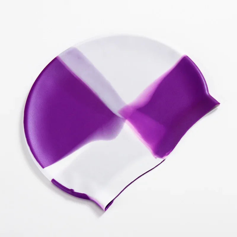 New Color Block Silicone Adult Waterproof Swimming Cap Dry Hair Swim Cap for Men Women Protect Ear Swim Hat Swimming Accessories