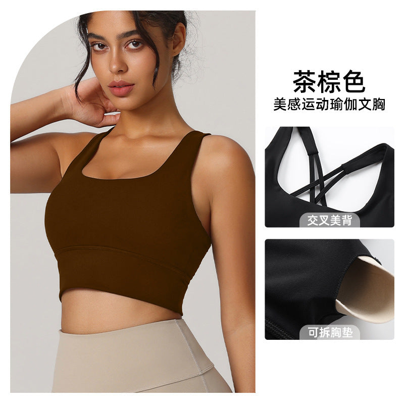 Crossback Shock-Absorbing Sports Bra for Running Yoga Fitness