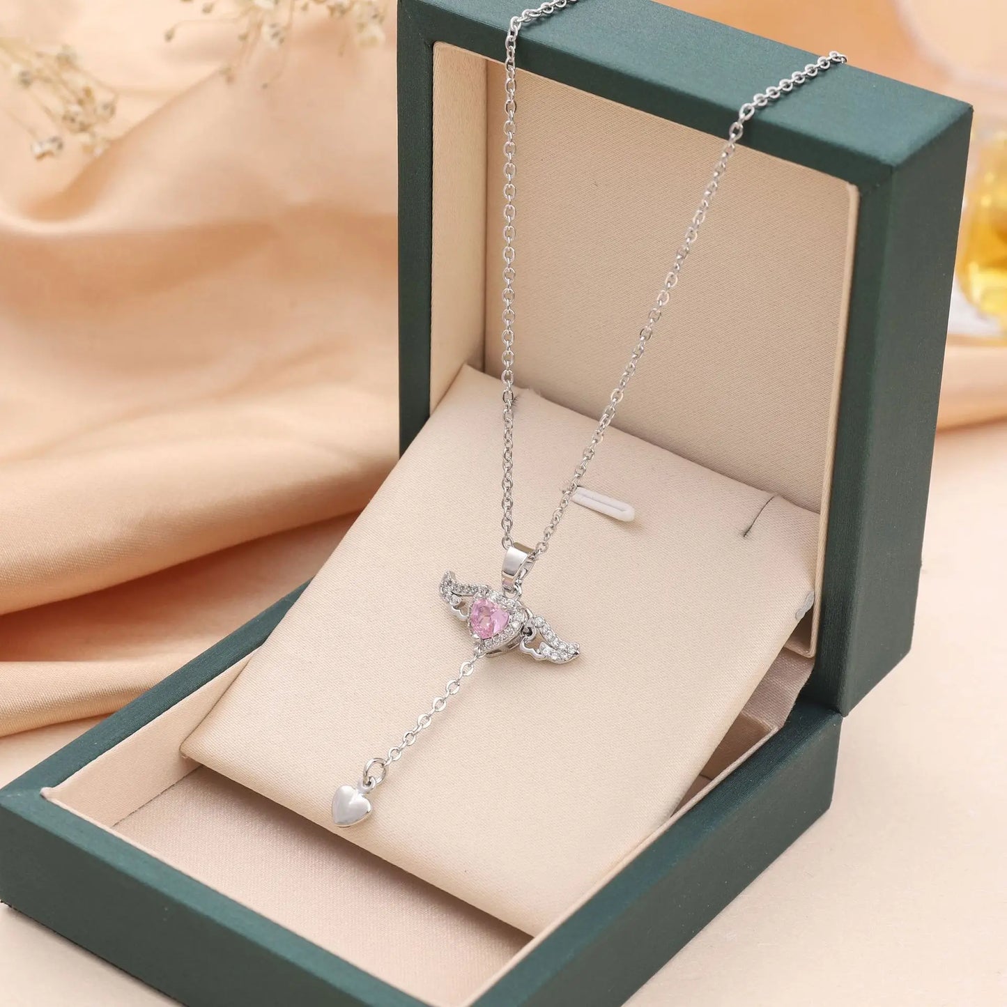 OIMG 316L Stainless Steel Gold Color Cupid Angel's Wings Pendant Necklace For Women Girls Clavicle Chain Party Jewelry Gift