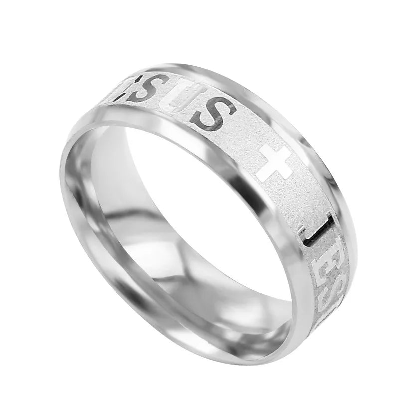 QianBei 8MM 316L Stainless Steel Ring Cross I Love Jesus Women Men Wedding Party Xmas Gifts
