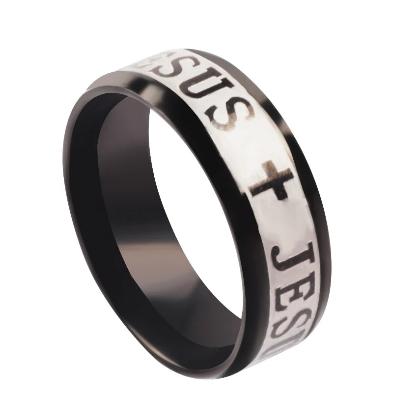 QianBei 8MM 316L Stainless Steel Ring Cross I Love Jesus Women Men Wedding Party Xmas Gifts