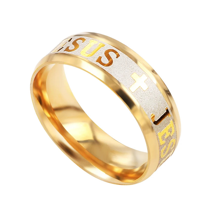 QianBei 8MM 316L Stainless Steel Ring Cross I Love Jesus Women Men Wedding Party Xmas Gifts