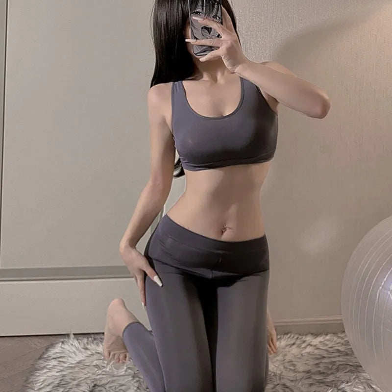 Summer Women's Crop Top Open range sports pants no need to take off couple flirting yoga pants sexy Tank Tops sweat pants Set