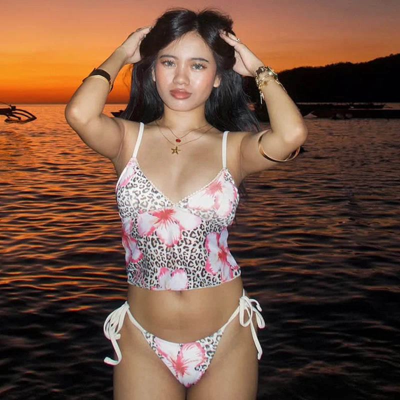 Miyouj New Swimsuit 2025 Two Piece Suit Leopard Print Bikinis String Swimwear High Cut Bathsuit Bandage Bikini Set Sexy Bathwear