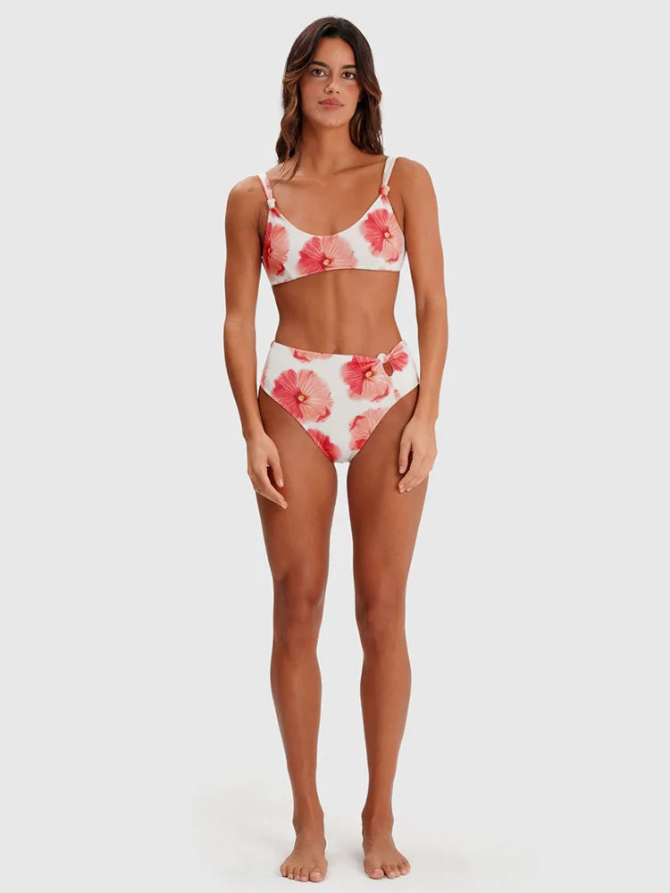 Miyouj Printed Bikini Set 2025 Floral Bikinis High Waist Bathing Suit Sexy Two Piece Suit Women's Swimwear String Beachwear