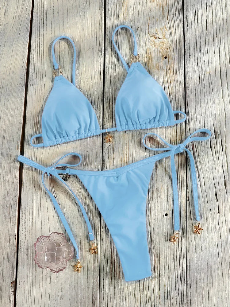 Miyouj Sexy Bikinis Triangle Swimsuit Halter Swimwear Women Bandage Bikini Set 2025 Bathwear Mujer Beachwear Micro Thong Biquini