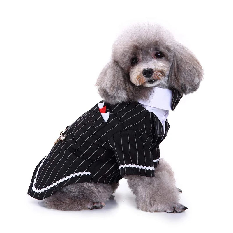 Dog Tuxedo Costume Formal Shirt Dog Wedding Black Jacket Suit Pet Puppy Prince Ceremony Bow Tie Suit Small Dogs Cats Clothes