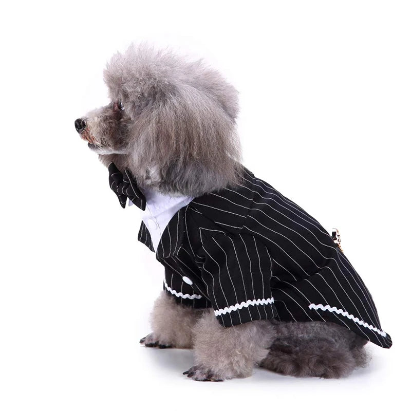 Dog Tuxedo Costume Formal Shirt Dog Wedding Black Jacket Suit Pet Puppy Prince Ceremony Bow Tie Suit Small Dogs Cats Clothes