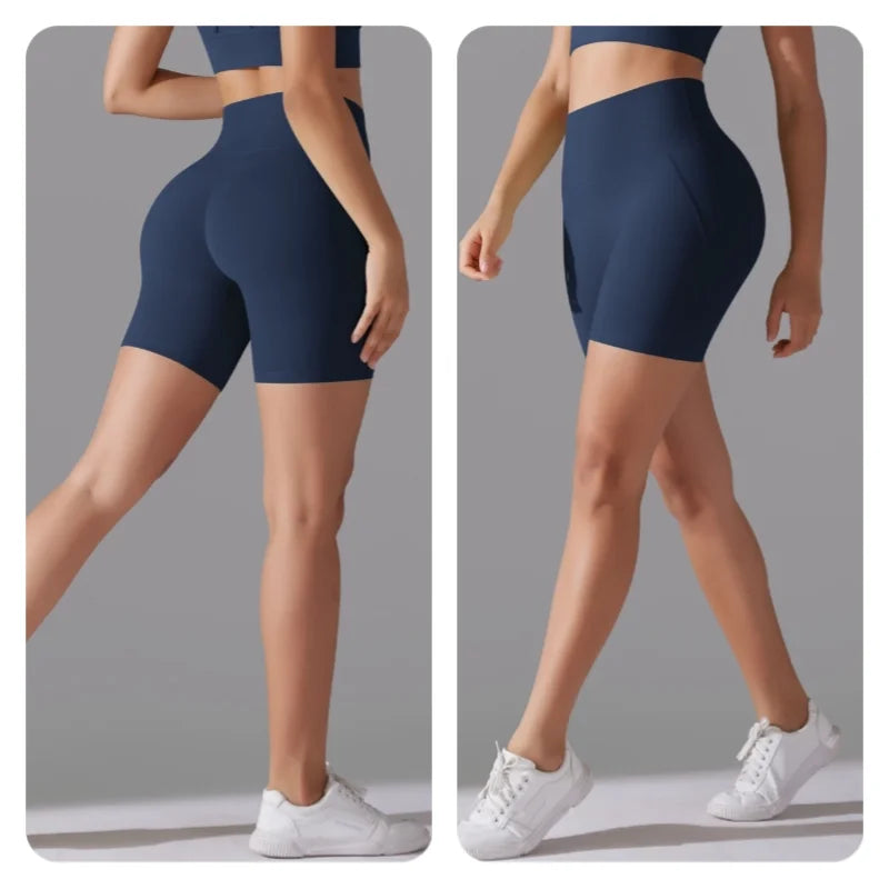 Women's New High Waisted Tight Fitting Three Part Shorts for Sports, Running, Fitness, Yoga, Shorts