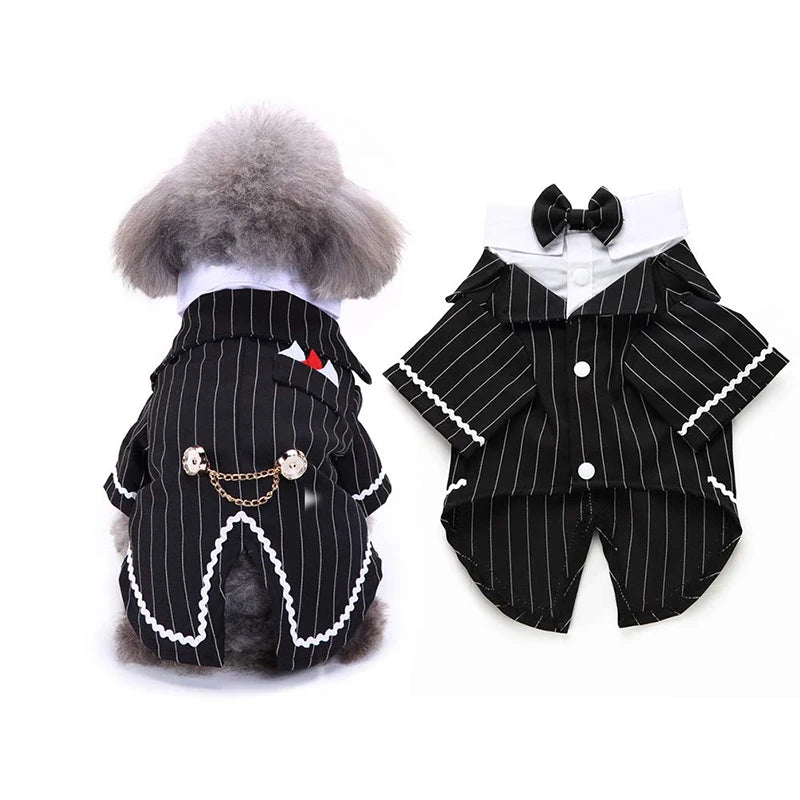 Dog Tuxedo Costume Formal Shirt Dog Wedding Black Jacket Suit Pet Puppy Prince Ceremony Bow Tie Suit Small Dogs Cats Clothes