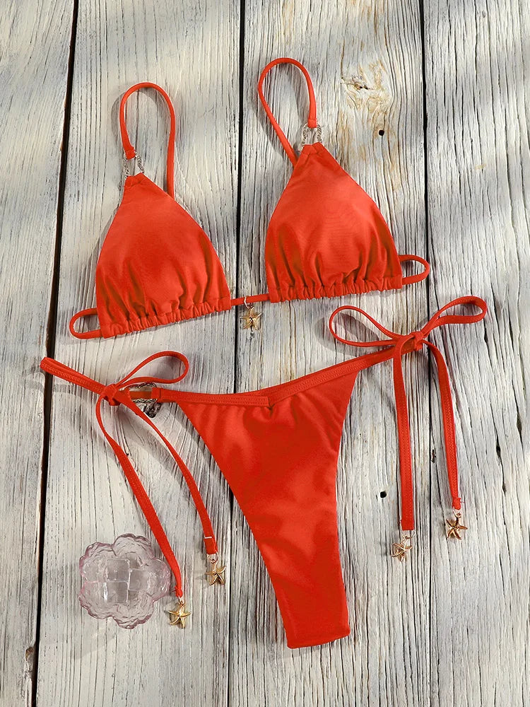 Miyouj Sexy Bikinis Triangle Swimsuit Halter Swimwear Women Bandage Bikini Set 2025 Bathwear Mujer Beachwear Micro Thong Biquini