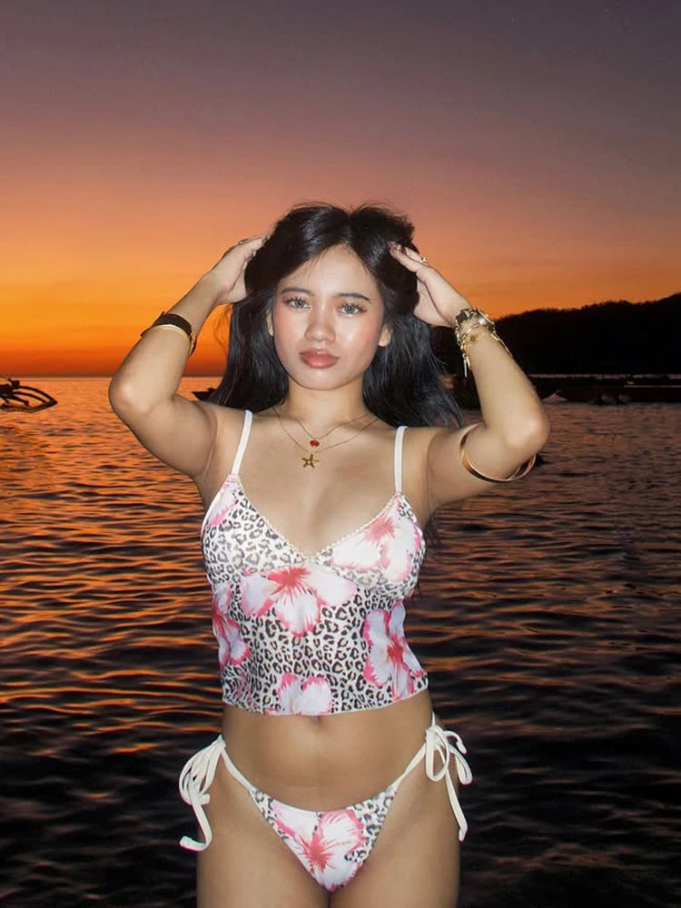 Miyouj New Swimsuit 2025 Two Piece Suit Leopard Print Bikinis String Swimwear High Cut Bathsuit Bandage Bikini Set Sexy Bathwear