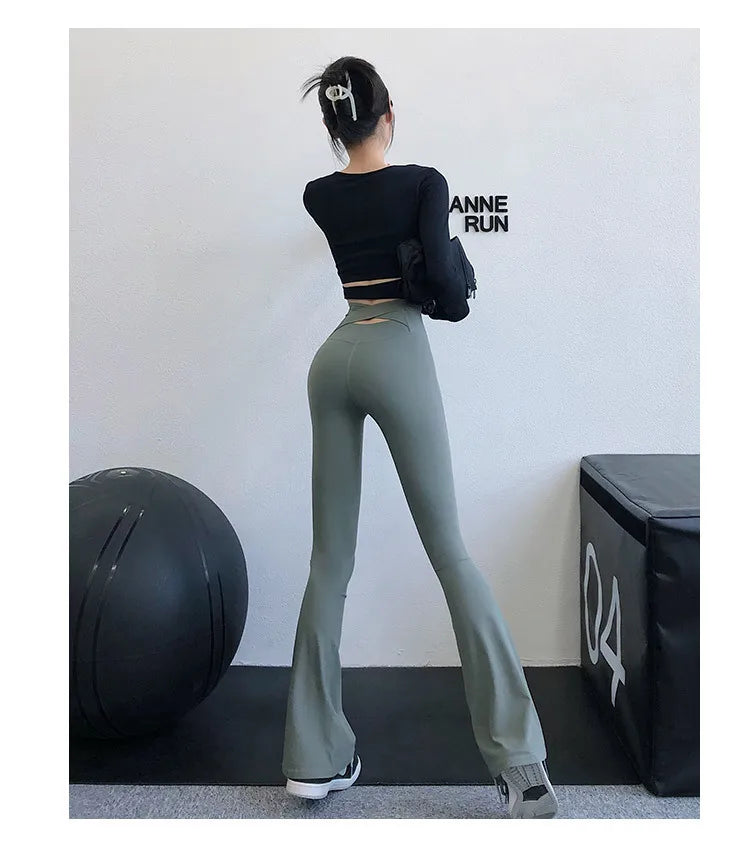 Women High Waist Yoga Bell-bottoms Tight Scrunch Butt Lifting Dance Sport Pants Gym Running Breathable Fitness Workout Leggings