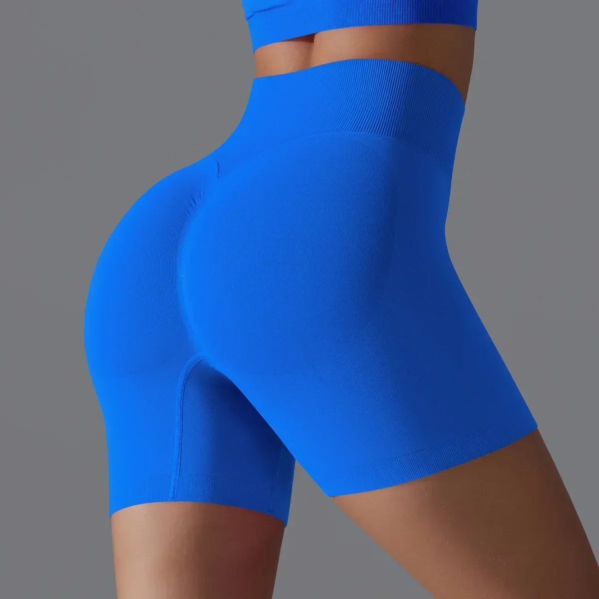Seamless Solid Color Yoga Shorts, Tight Fitting Running and Fitness Yoga Clothes, High Waist and Hip Lifting Peach Sports Pants