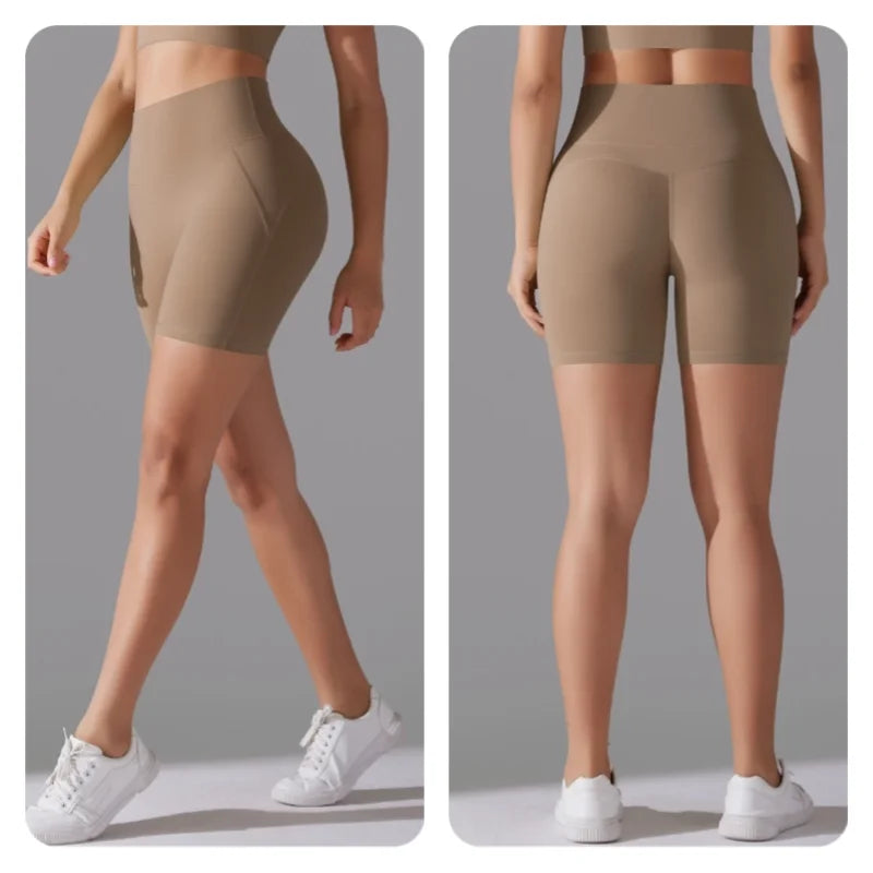 Women's New High Waisted Tight Fitting Three Part Shorts for Sports, Running, Fitness, Yoga, Shorts