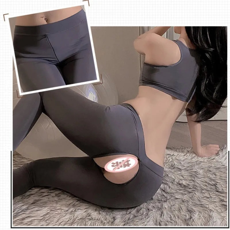 Summer Women's Crop Top Open range sports pants no need to take off couple flirting yoga pants sexy Tank Tops sweat pants Set