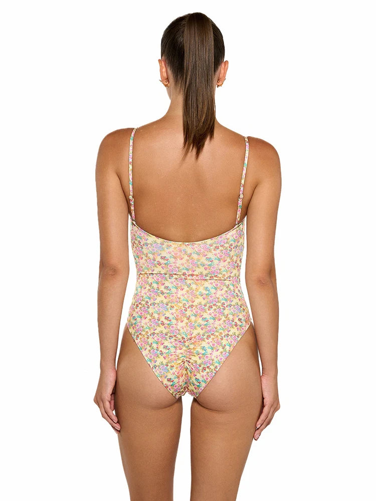 Miyouj Women's One Piece Suits Floral Printed Swimsuits Push Up Swimwear 2025 Bathing Suit Bandage Swimsuit High Cut Beachwear