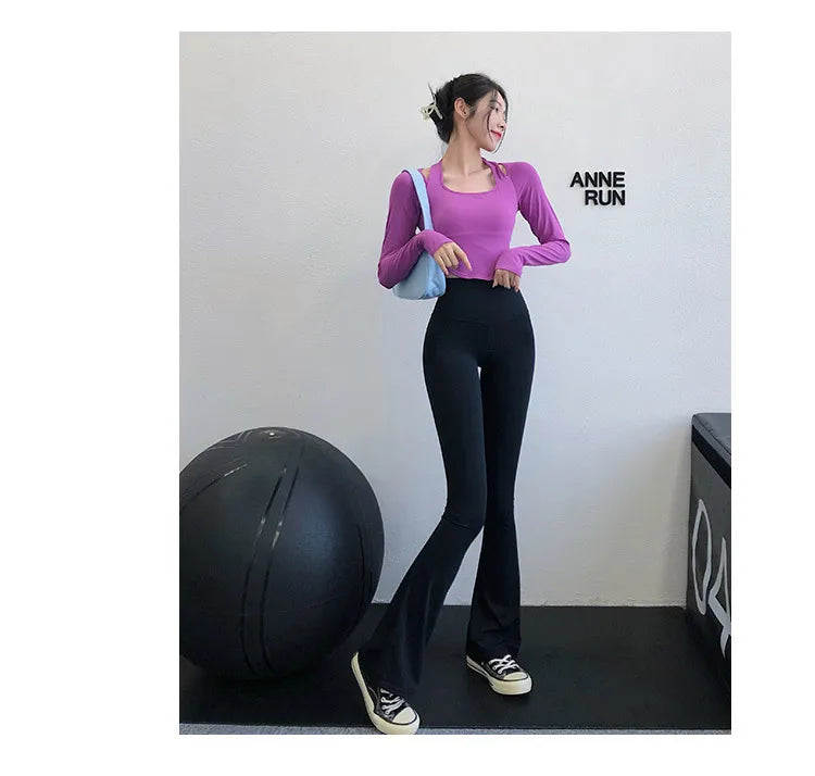 Women High Waist Yoga Bell-bottoms Tight Scrunch Butt Lifting Dance Sport Pants Gym Running Breathable Fitness Workout Leggings