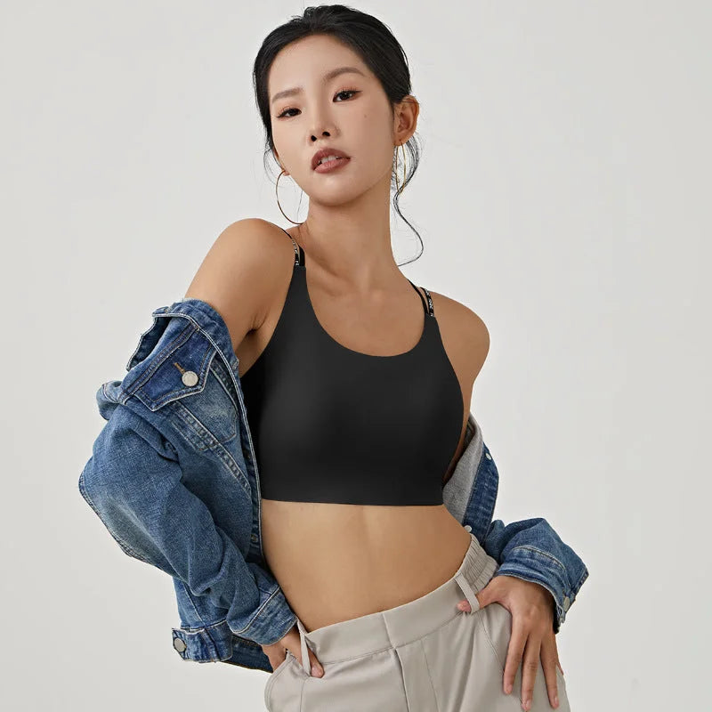 seamless sports bra back cross strap soft shoulder yoga activewear