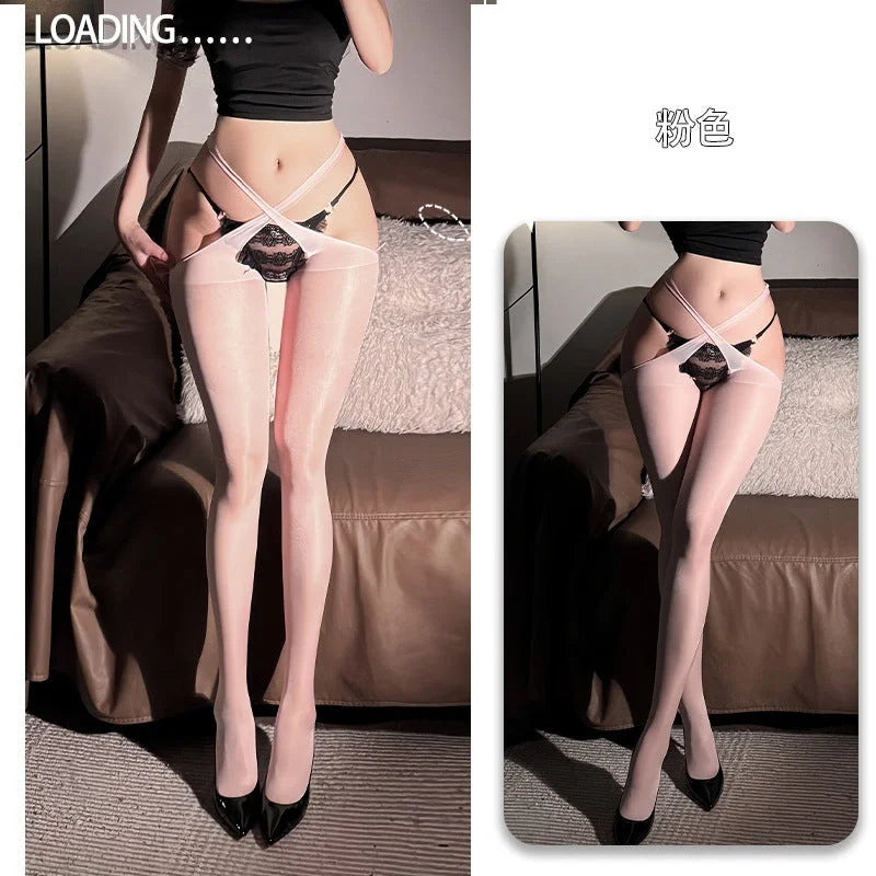 sheer garter stockings with adjustable straps, seductive open crotch design