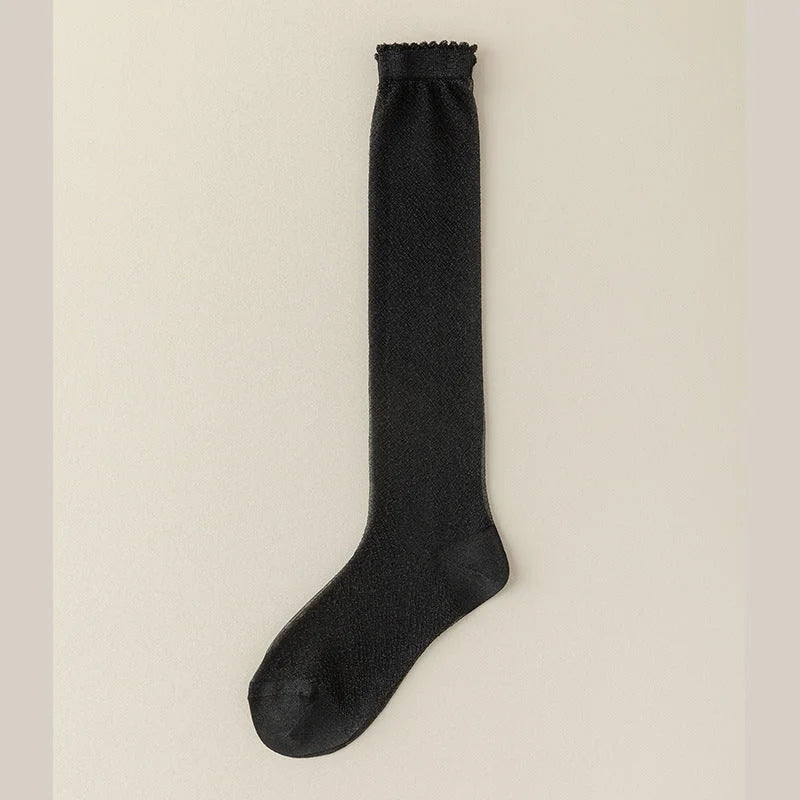 Sheer Knee High Socks with Lace Trim - Thin Summer Fashion Stockings