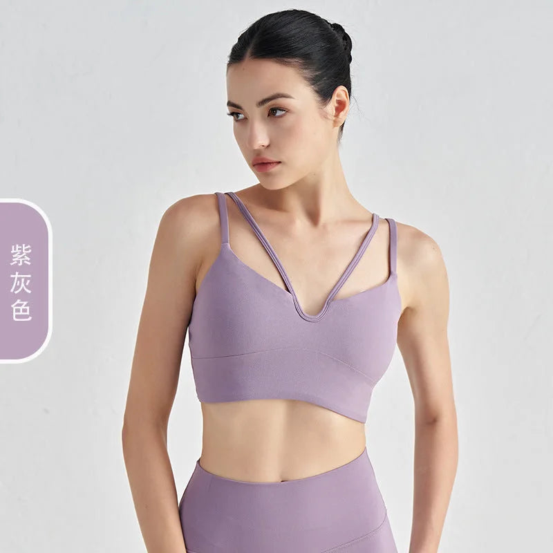 V-neck Strappy Yoga Camisole with Padded Support & Fine Shoulder Straps