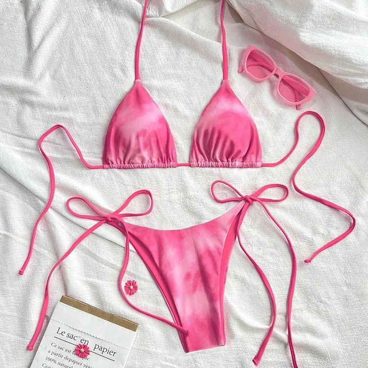 Tie-Dye Bikini Set - Halter Neck String Bikinis