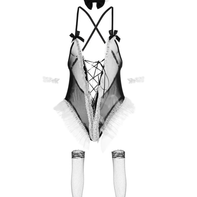 Sexy Cosplay Uniforms Sexy Rabbit Girl Tie Up Open Cut Jumpsuit Small Chest Pure Desire Perspective Sex Lingerie Woman Erotic