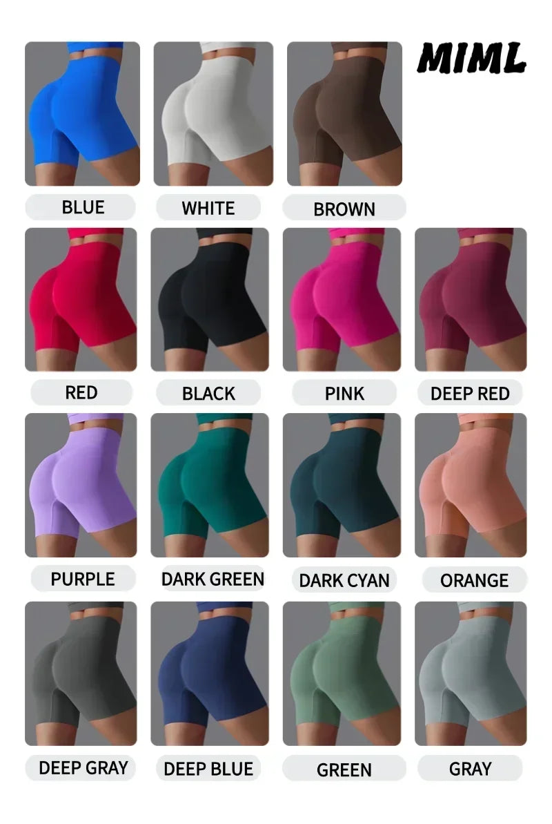 Seamless Solid Color Yoga Shorts, Tight Fitting Running and Fitness Yoga Clothes, High Waist and Hip Lifting Peach Sports Pants
