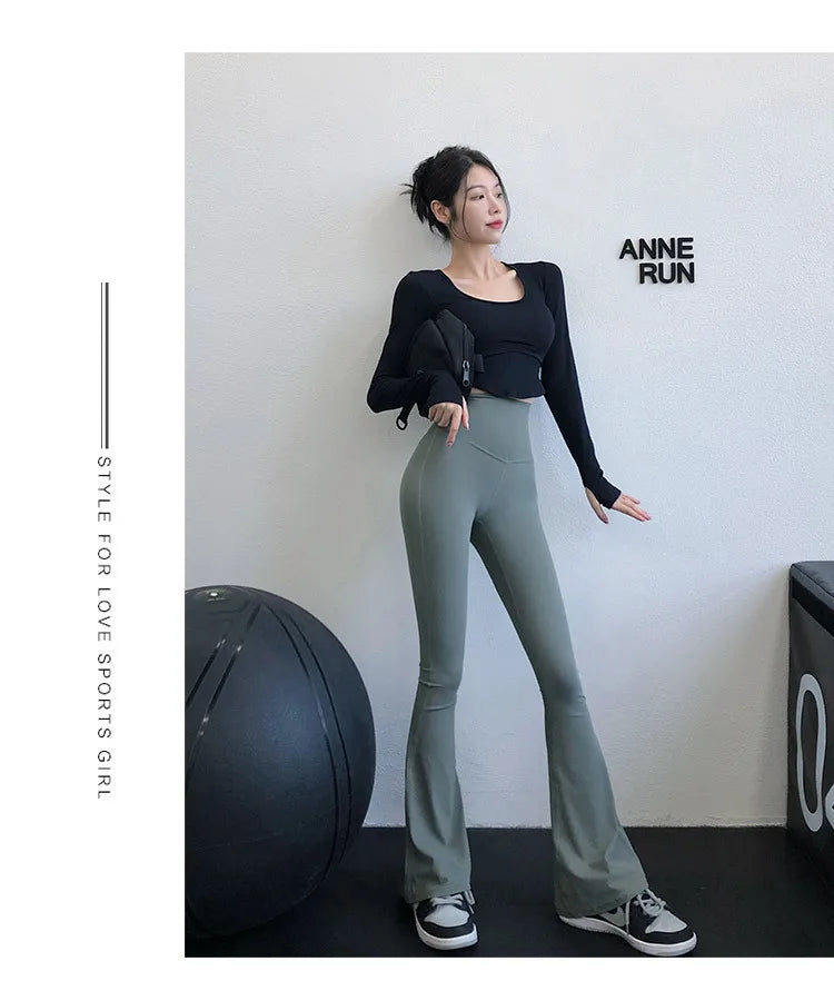 Women High Waist Yoga Bell-bottoms Tight Scrunch Butt Lifting Dance Sport Pants Gym Running Breathable Fitness Workout Leggings