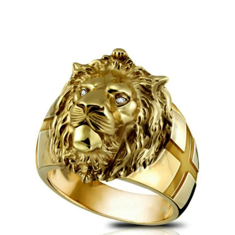 2023 New Golden Lion Head Ring Stainless Steel Cool Boy Band Party Lion Domineering Men Golden Head Unisex Jewelry Ring for Men