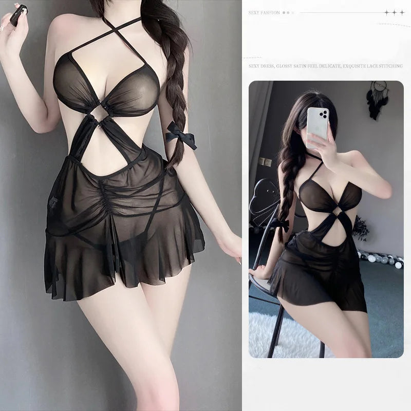 Sexy Shoopy Cosplay Dress Mesh Neck Strap With Transparent Thin And Tear Resistant Design Casual Woman Sexy Lingerie Sex Shop