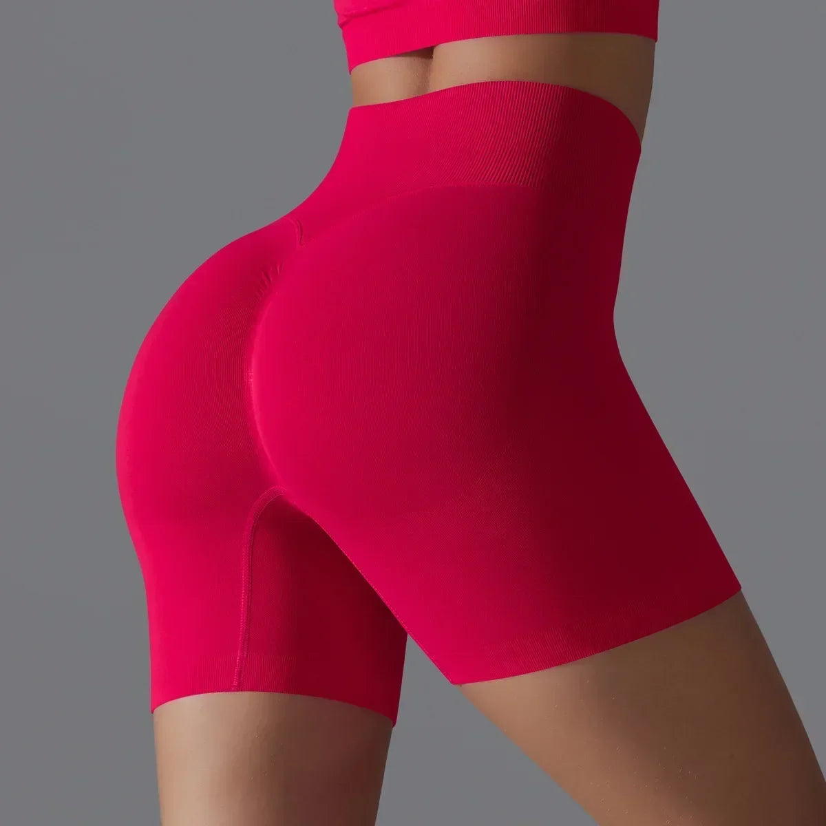 Seamless Solid Color Yoga Shorts, Tight Fitting Running and Fitness Yoga Clothes, High Waist and Hip Lifting Peach Sports Pants