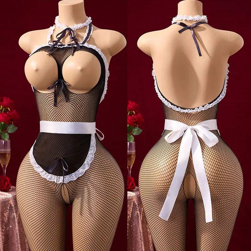 1pc Crotchless Sex Toy Women's Bondage Bodycon Lingerie Erotic Open Bra Sets Sexy Doll Porn Costume For Adult Sexual Stockings