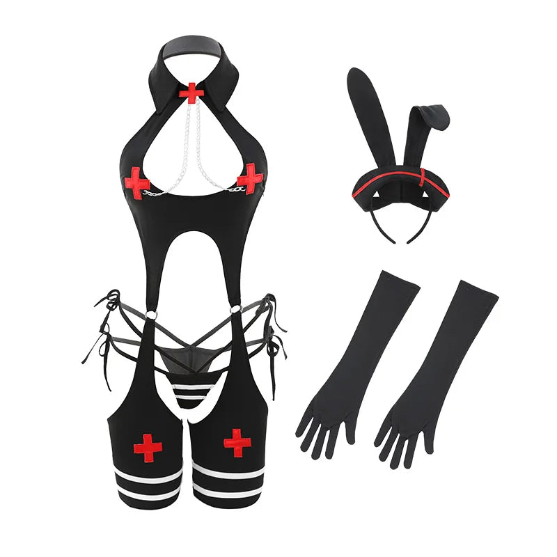 lingeries sexy femme Halloween Rabbit Nurse Bodysuit Digging Trench Suit anime sexy porn outfit women Held woman Cosplay party