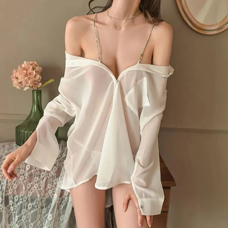 Sexy White Shirts Women Large Perspective Spicy Transparent T-shirt Secretary clothing Women's short sleeve shirt Summer clothes